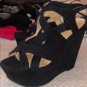 Kelsi Dagger Black suede wedges